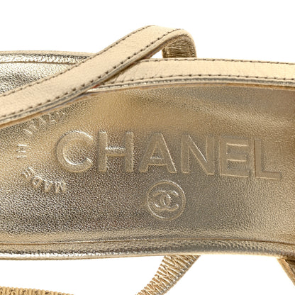 Chanel Metallic Calfskin Grosgrain Cap Toe CC Slingback Sandals 36 Gold 7 of 9
