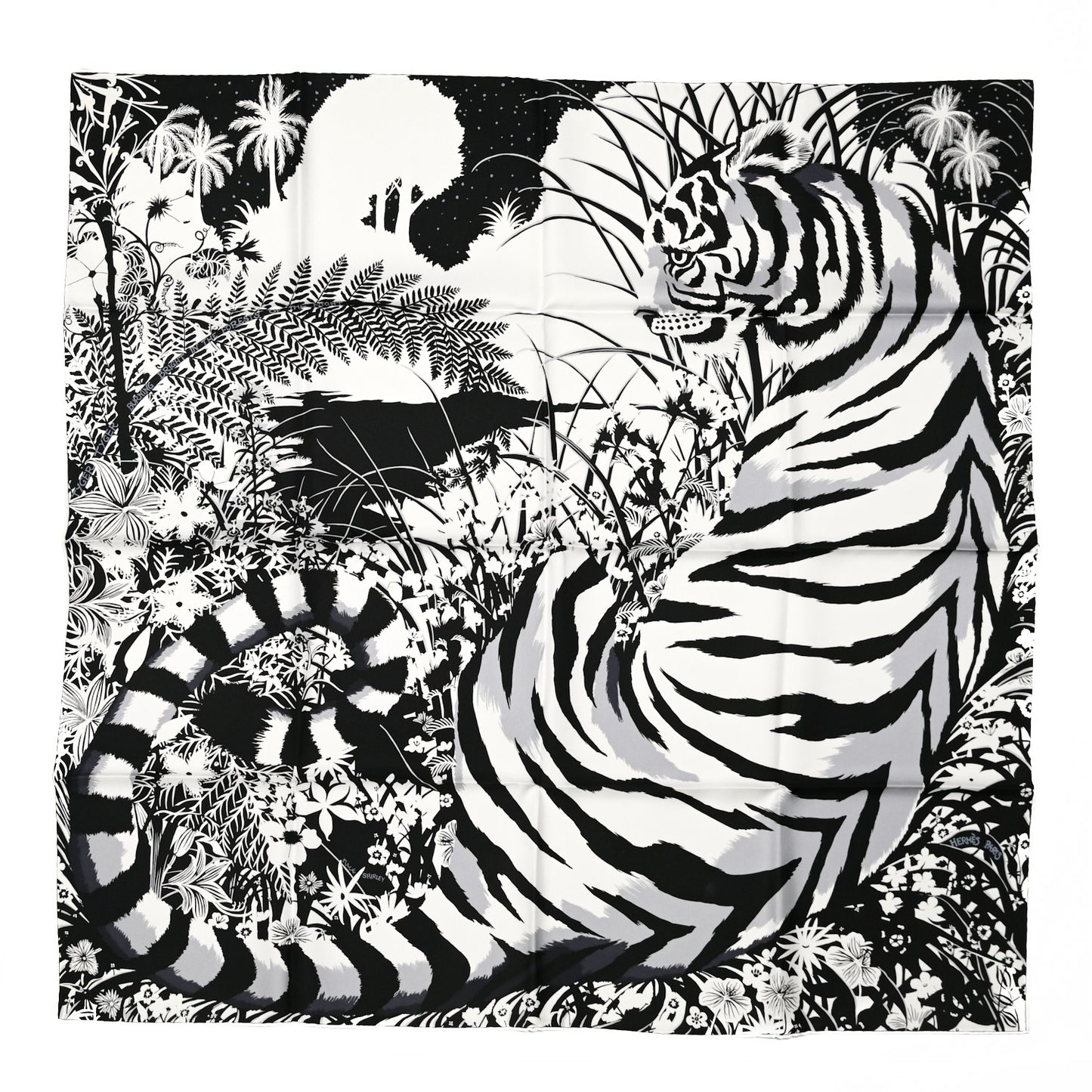 Silk Tyger Tyger Scarf 90 Noir Blanc Gris