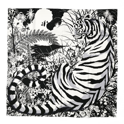 Hermes Silk Tyger Tyger Scarf 90 Noir Blanc Gris 1 of 5