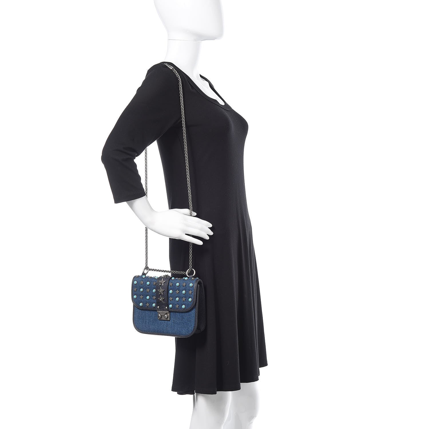 Valentino Garavani Denim Star Studded Small Lock Flap Blue 2 of 9