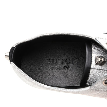 Gucci Glitter Fabric Studded Web Mens Sneakers 9 Silver 7 of 10
