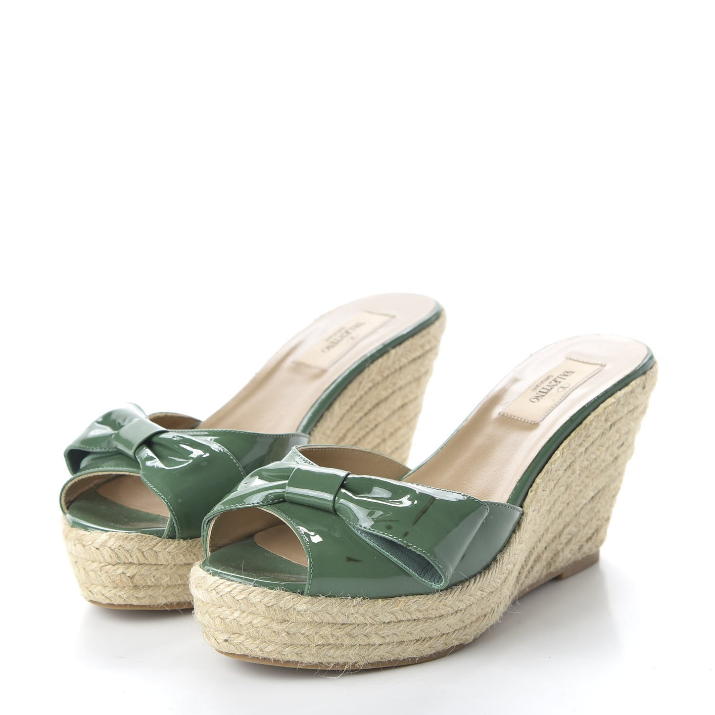 Patent Mena Bow Espadrille Wedges 39 Green