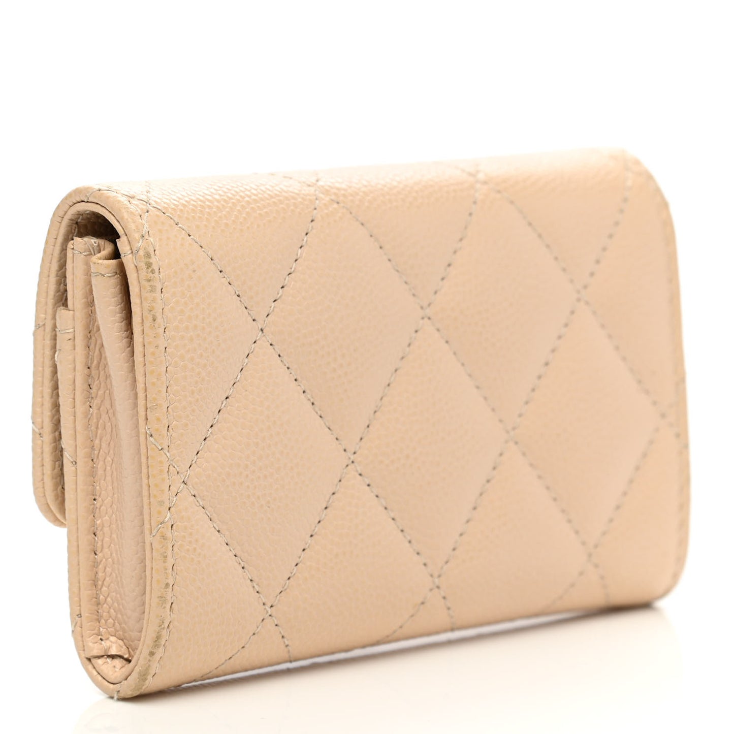 Caviar Pearl Quilted Coco Candy Flap Card Holder Beige