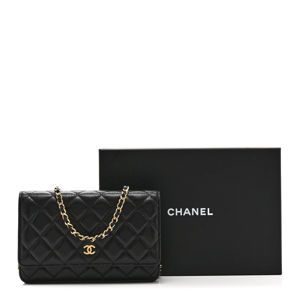 Caviar Quilted Wallet on Chain WOC Black