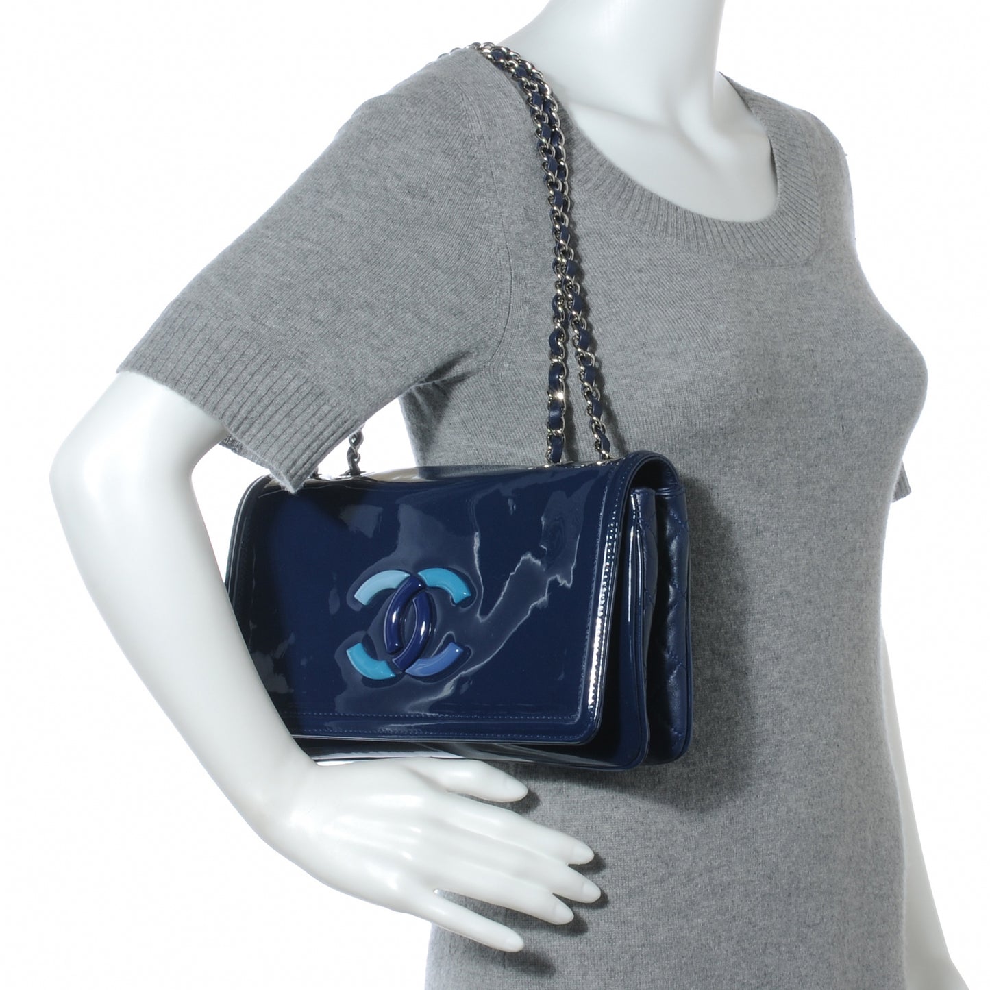 Vinyl Small Lipstick Flap Bag Blue