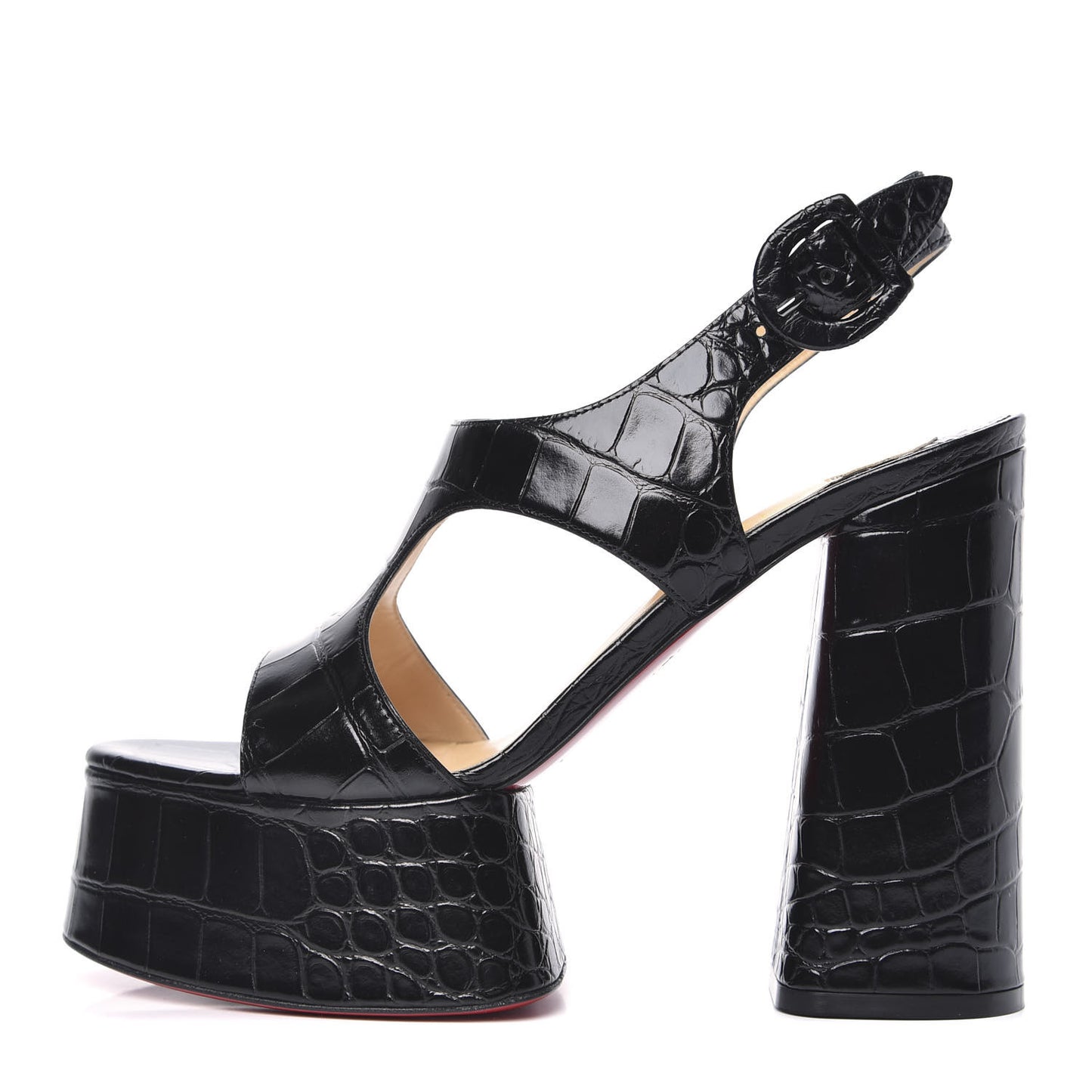 Calfskin Crocodile Embossed Foolish Platform Sandals 38.5 Black