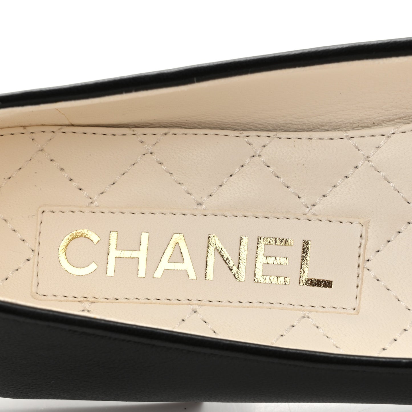 Lambskin Patent Calfskin Cap Toe Ankle Chain Ballerina Flats 36 Black