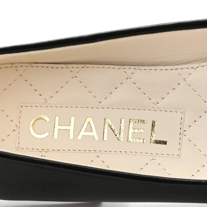 Chanel Lambskin Patent Calfskin Cap Toe Ankle Chain Ballerina Flats 36 Black 6 of 10