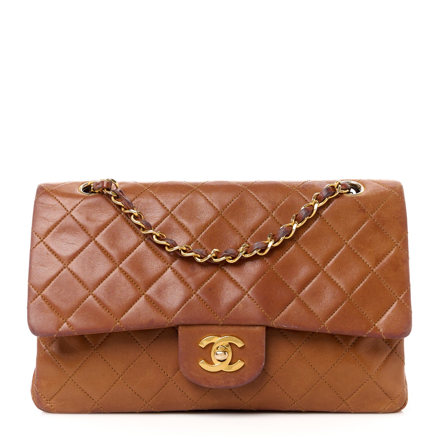 Lambskin Quilted Medium Double Flap Brown
