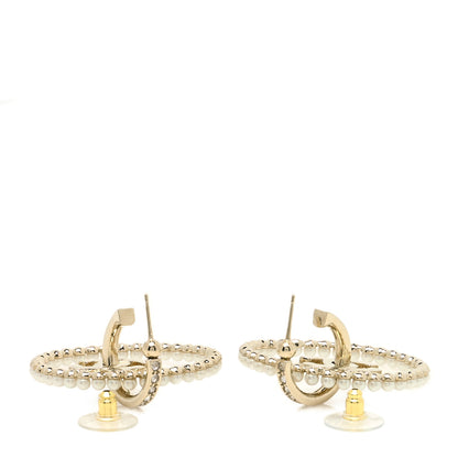 Chanel Crystal Pearl CC Door Knocker Hoop Earrings Gold Pearly White 3 of 4