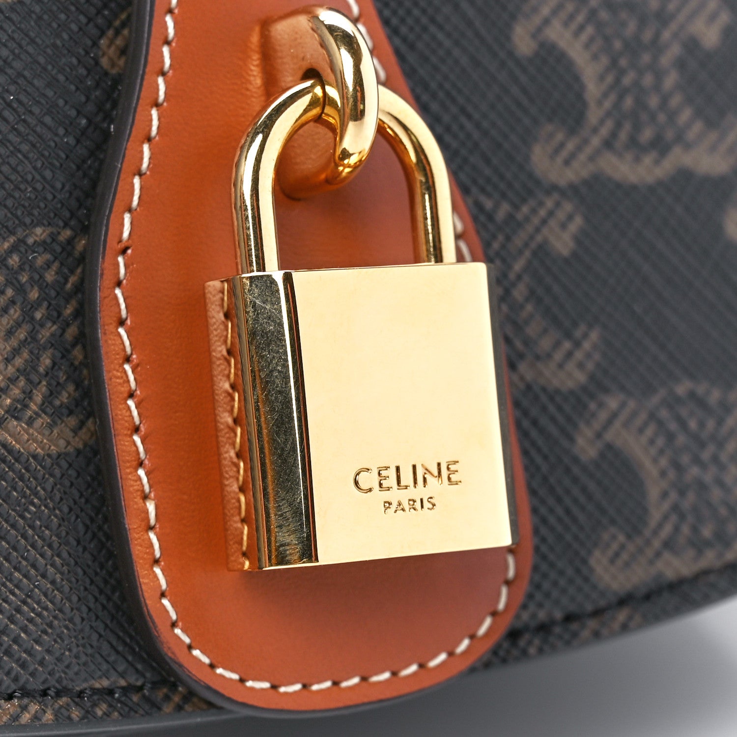 Celine Triomphe Canvas Calfskin Tabou Clutch on Strap Tan 8 of 11