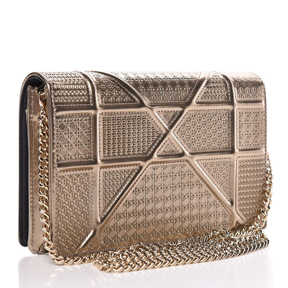 Christian Dior Metallic Patent Micro-Cannage Diorama Wallet on Chain Pouch Gold 3 of 10