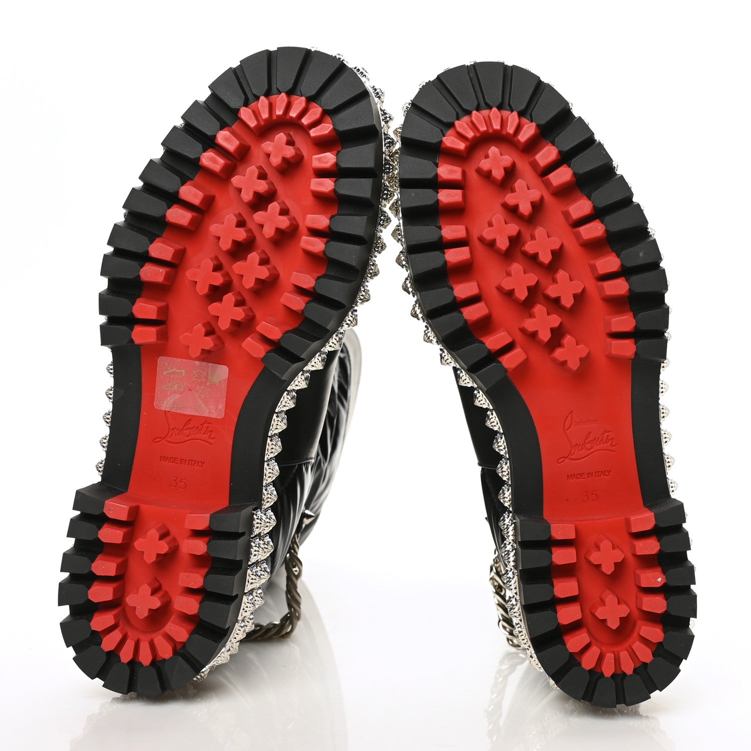 Christian Louboutin Glazed Fabric Quilted Calfskin Studded Chain Verdonna Boots 35 Black 5 of 6
