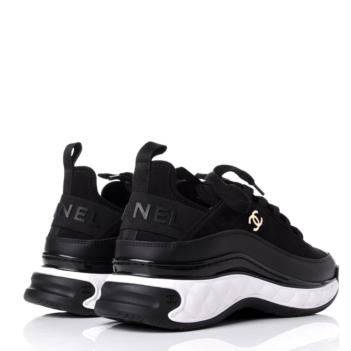 Velvet Calfskin Mixed Fibers CC Sneakers 38 Black