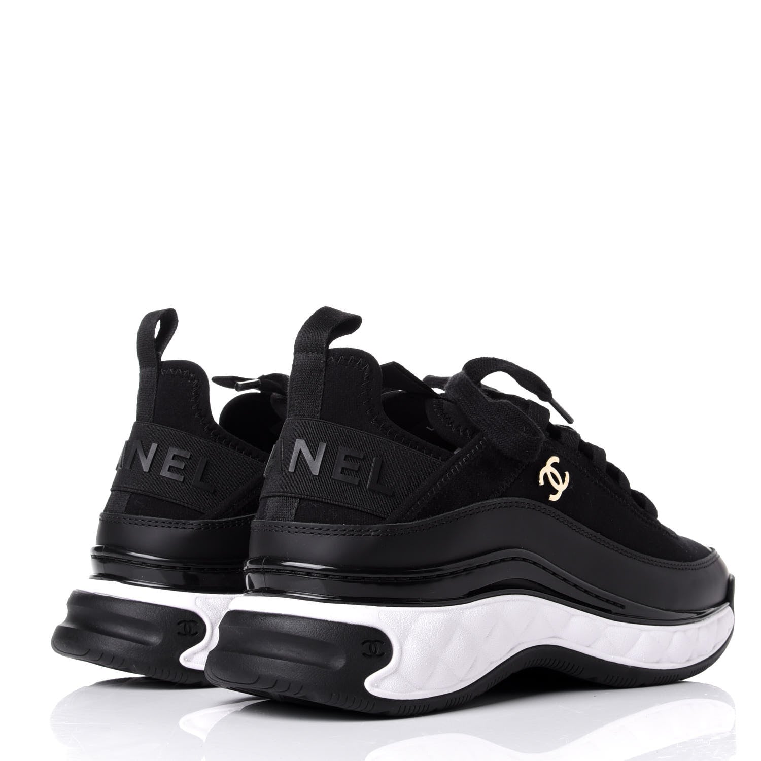 Chanel Velvet Calfskin Mixed Fibers CC Sneakers 38 Black 4 of 11