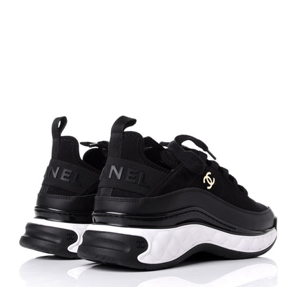 Chanel Velvet Calfskin Mixed Fibers CC Sneakers 38 Black 4 of 11