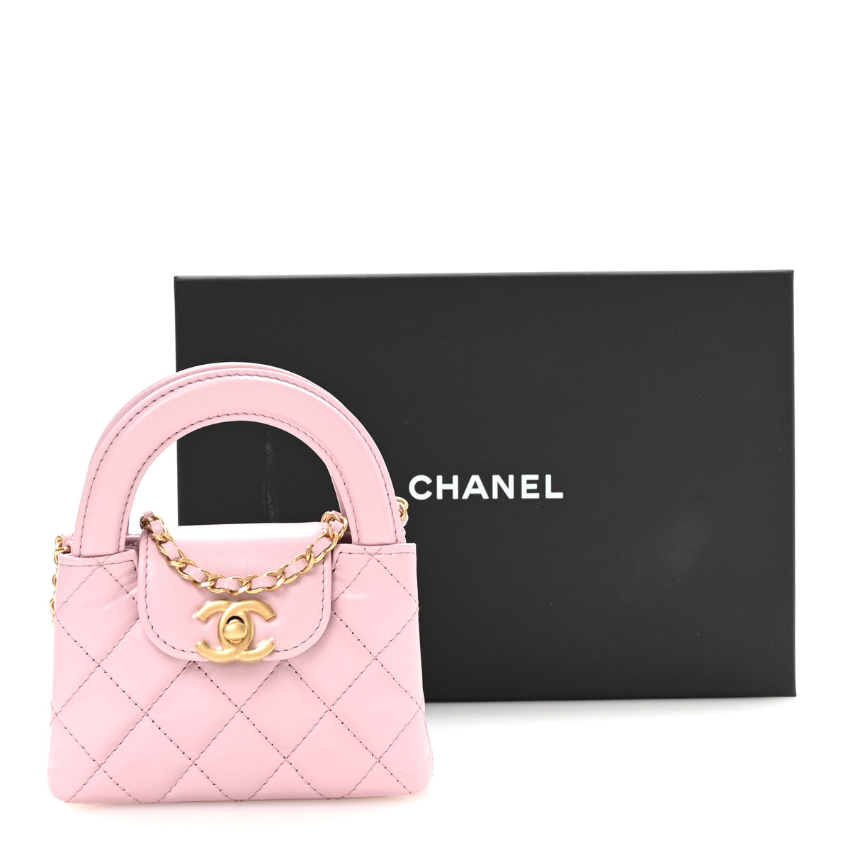 Chanel Shiny Aged Calfskin Quilted Mini Nano Kelly Shopper Pink 11 of 11