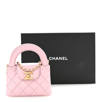 Chanel Shiny Aged Calfskin Quilted Mini Nano Kelly Shopper Pink 11 of 11