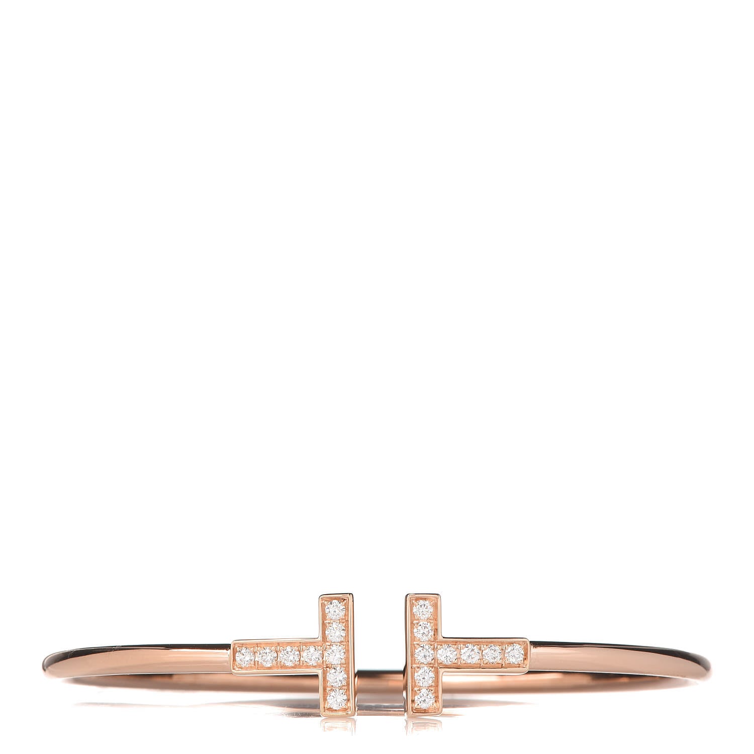 Tiffany 18K Rose Gold Diamond T Wire Bracelet 1 of 5