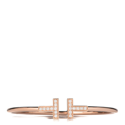Tiffany 18K Rose Gold Diamond T Wire Bracelet 1 of 5