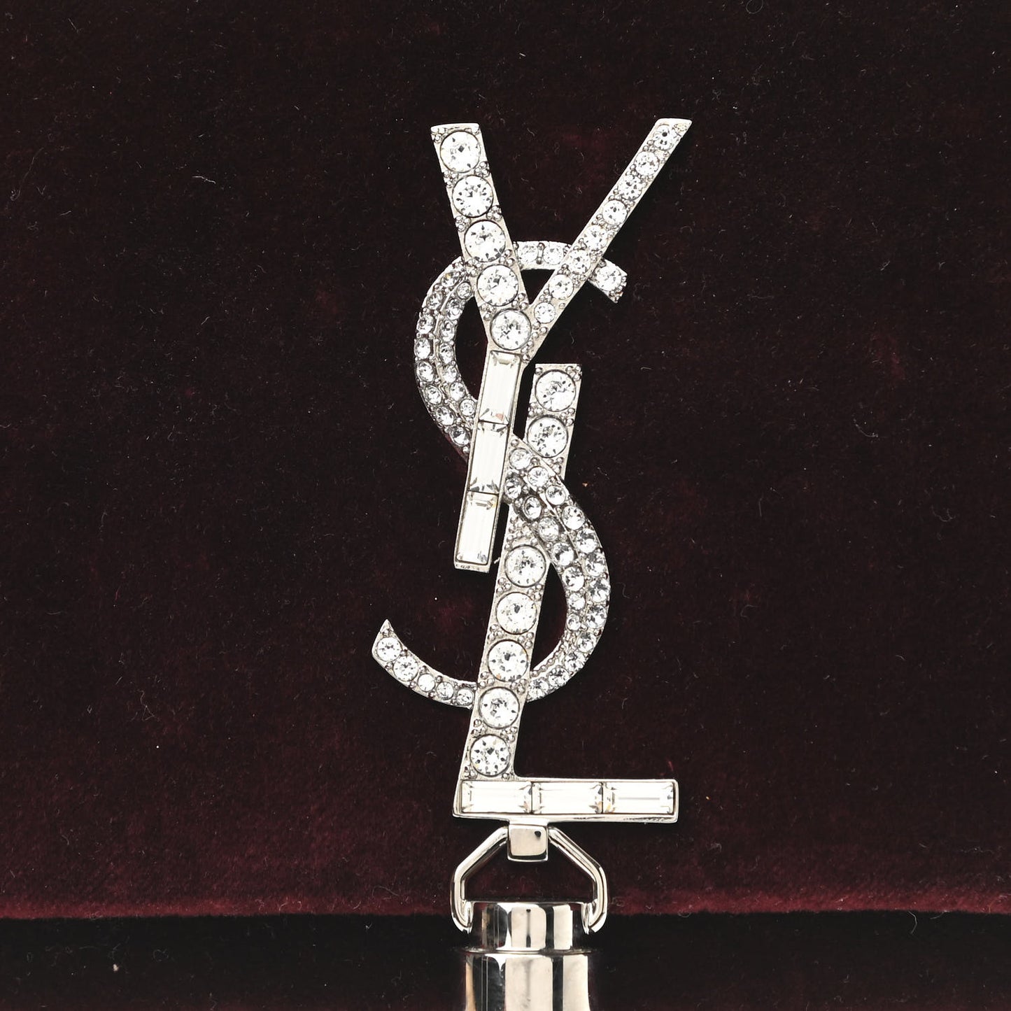 Velvet Crystal Monogram Kate Tassel Shoulder Bag Burgundy