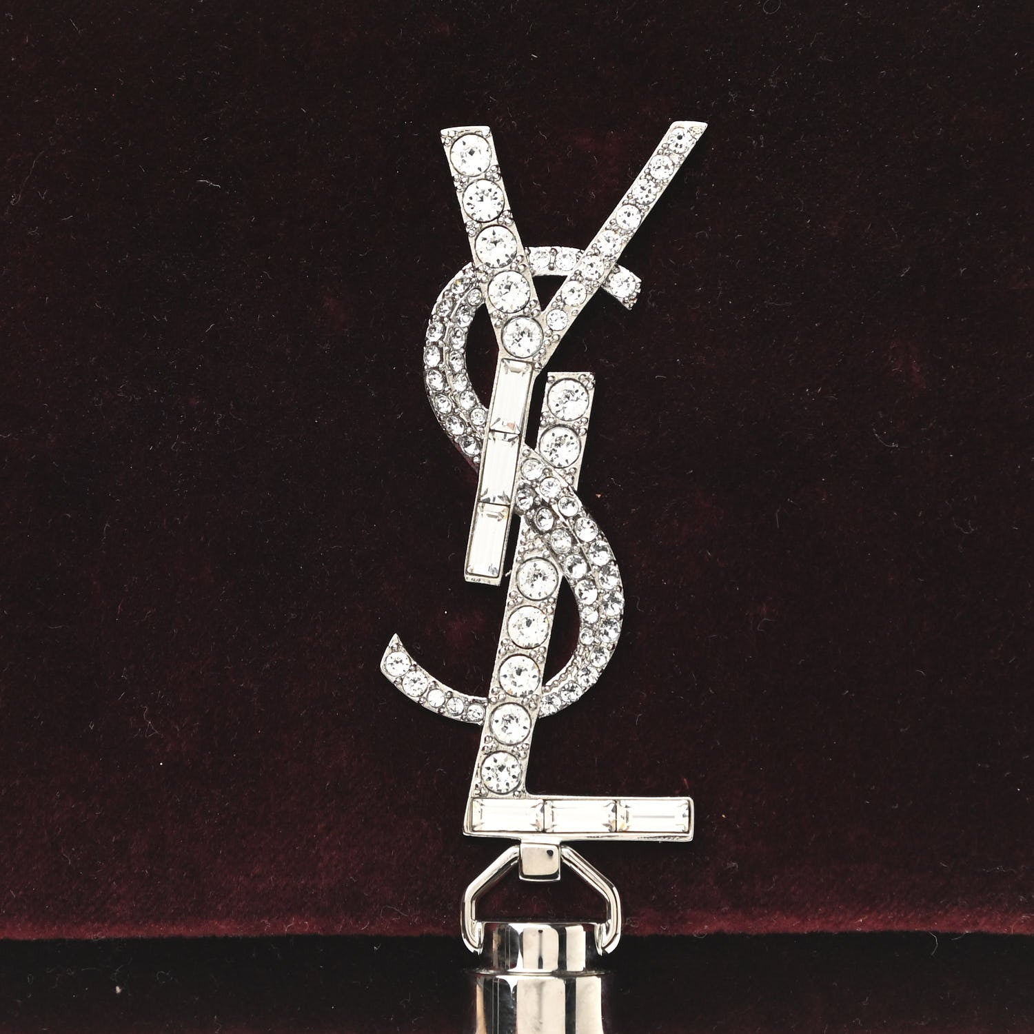 Saint Laurent Velvet Crystal Monogram Kate Tassel Shoulder Bag Burgundy 7 of 13