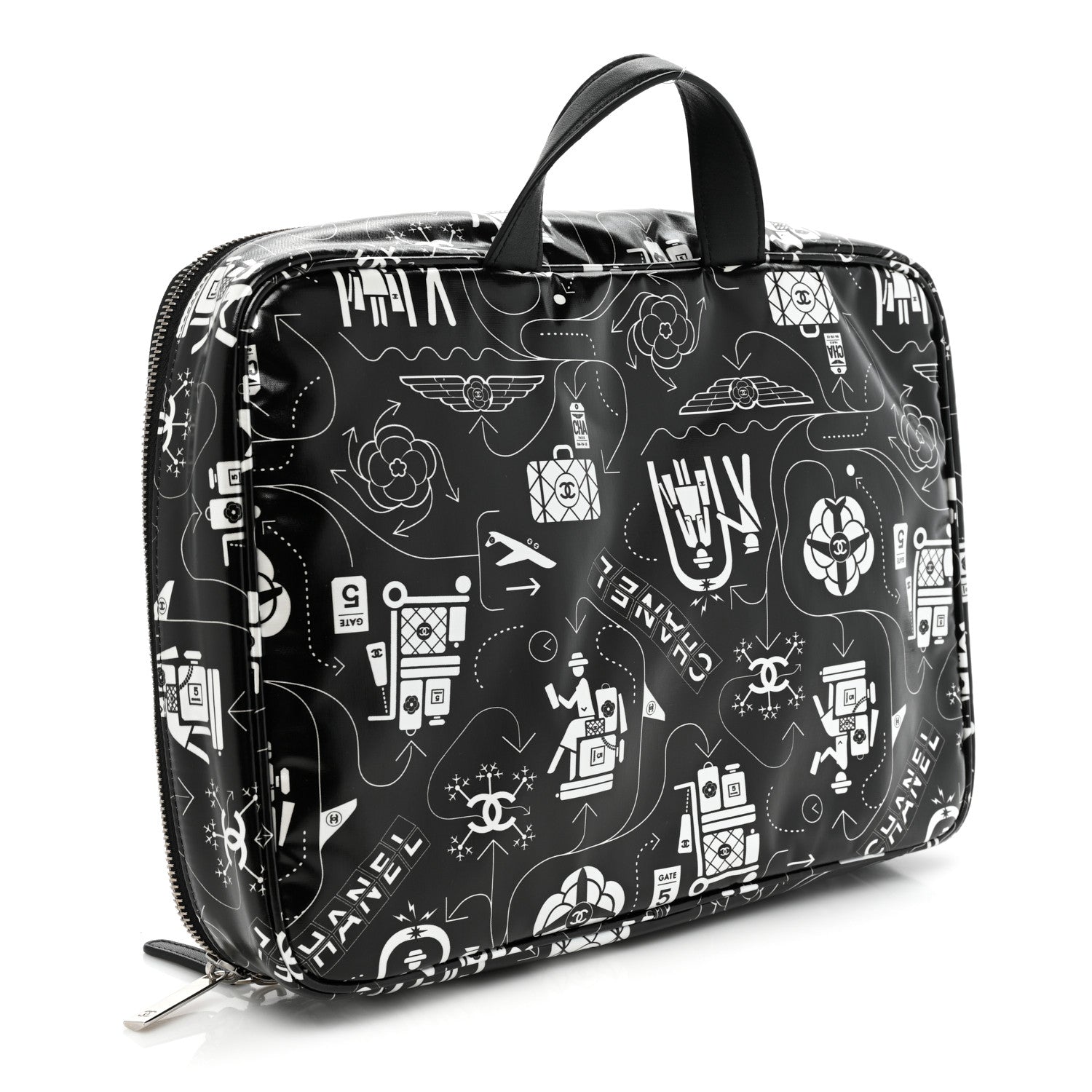 Chanel Coated Canvas Airline Cosmetic Travel Bag Black White 2 of 7