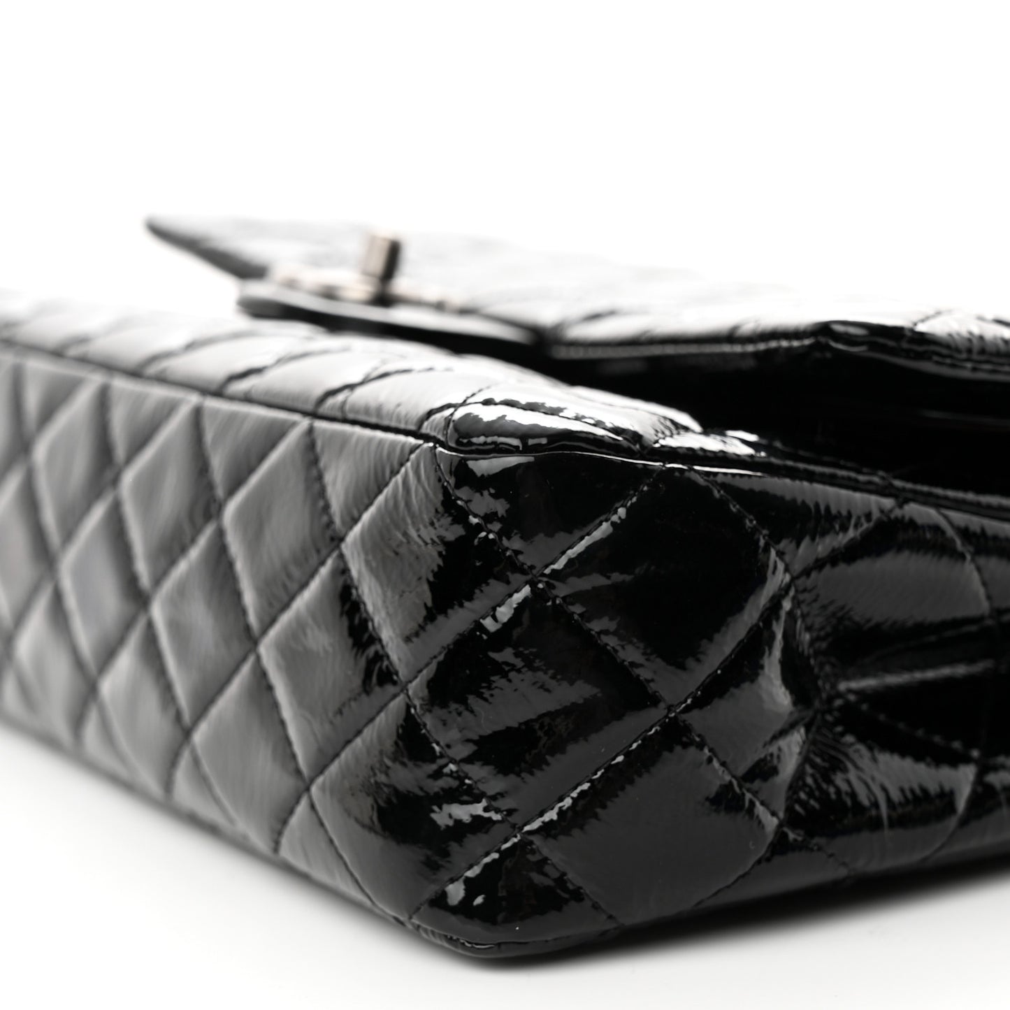 Crumpled Patent Quilted Medium Double Flap Black