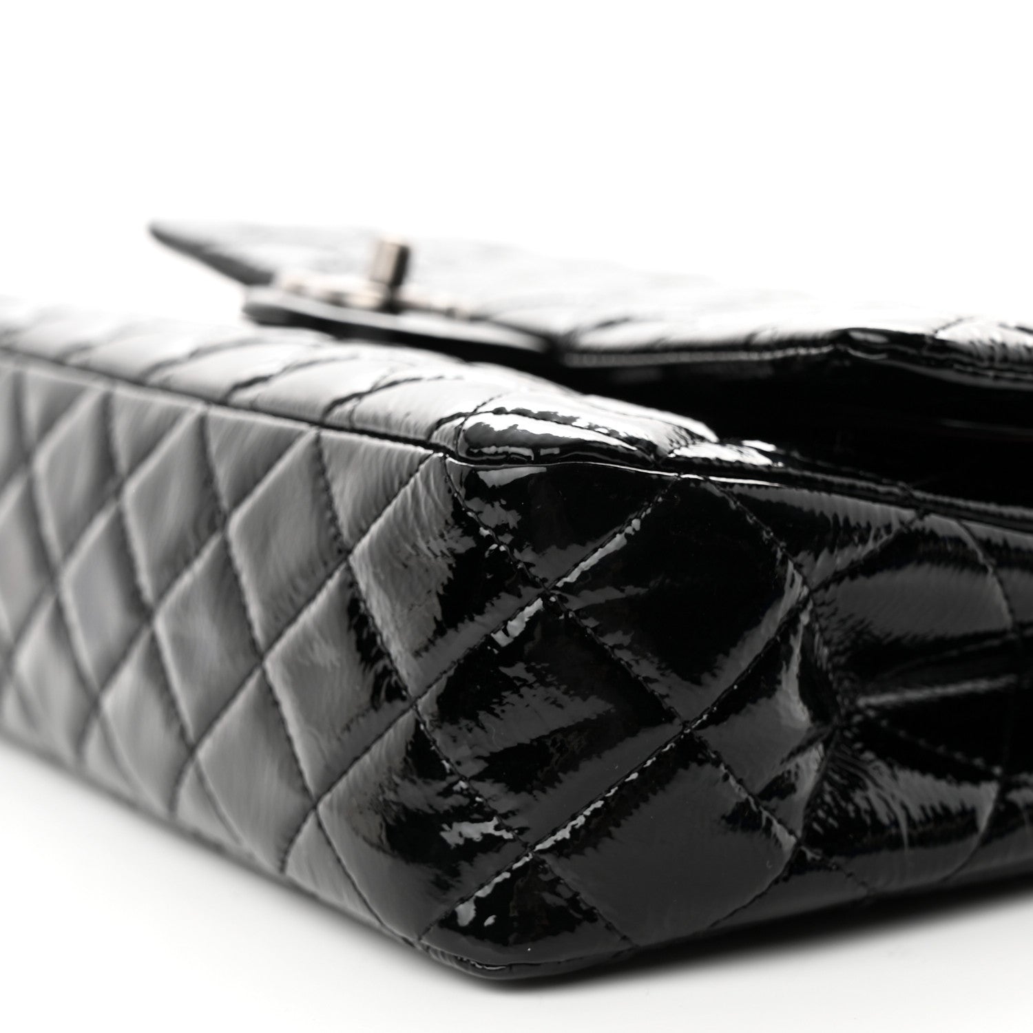 Chanel Crumpled Patent Quilted Medium Double Flap Black 10 of 14