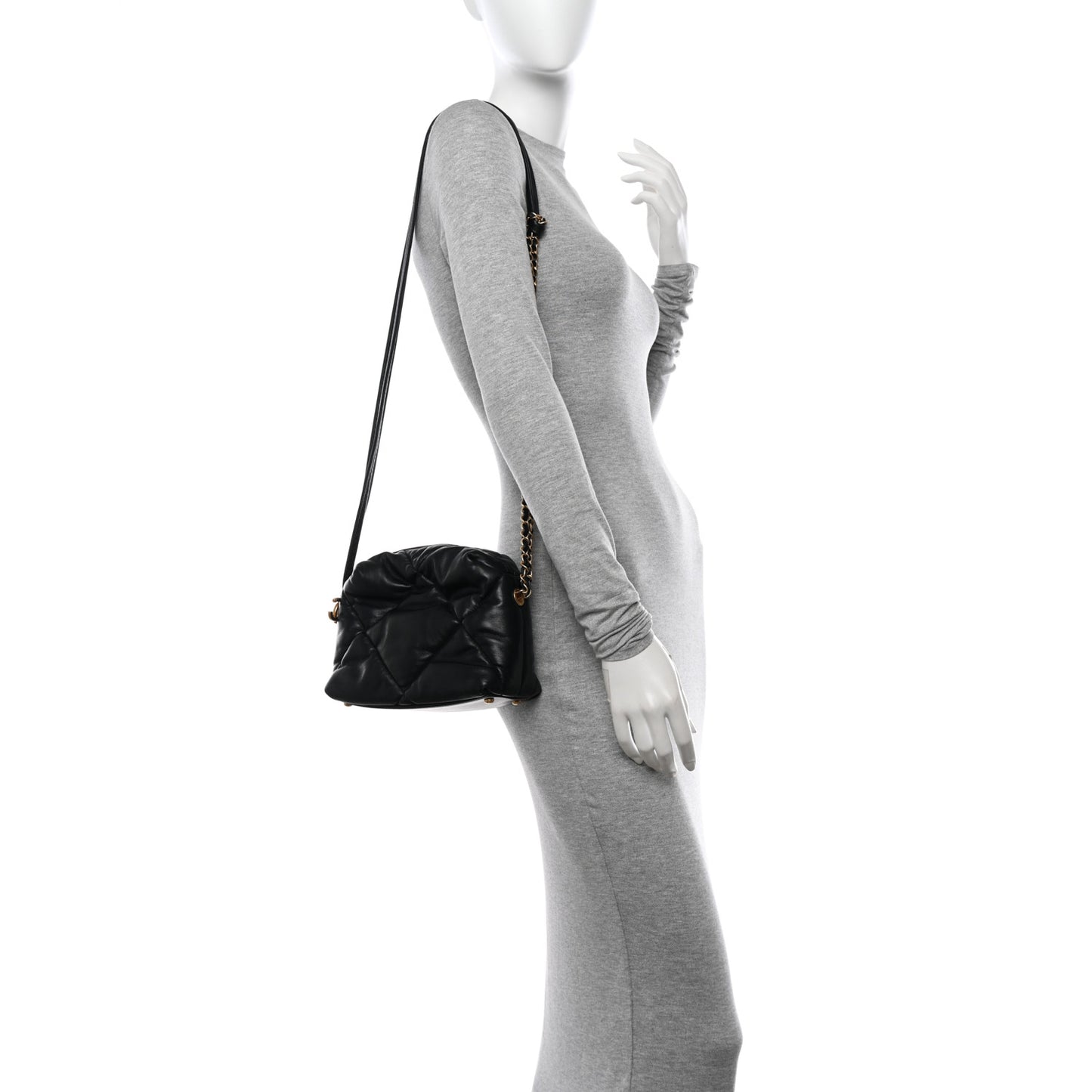 Lambskin Quilted Small Bowling Bag Black
