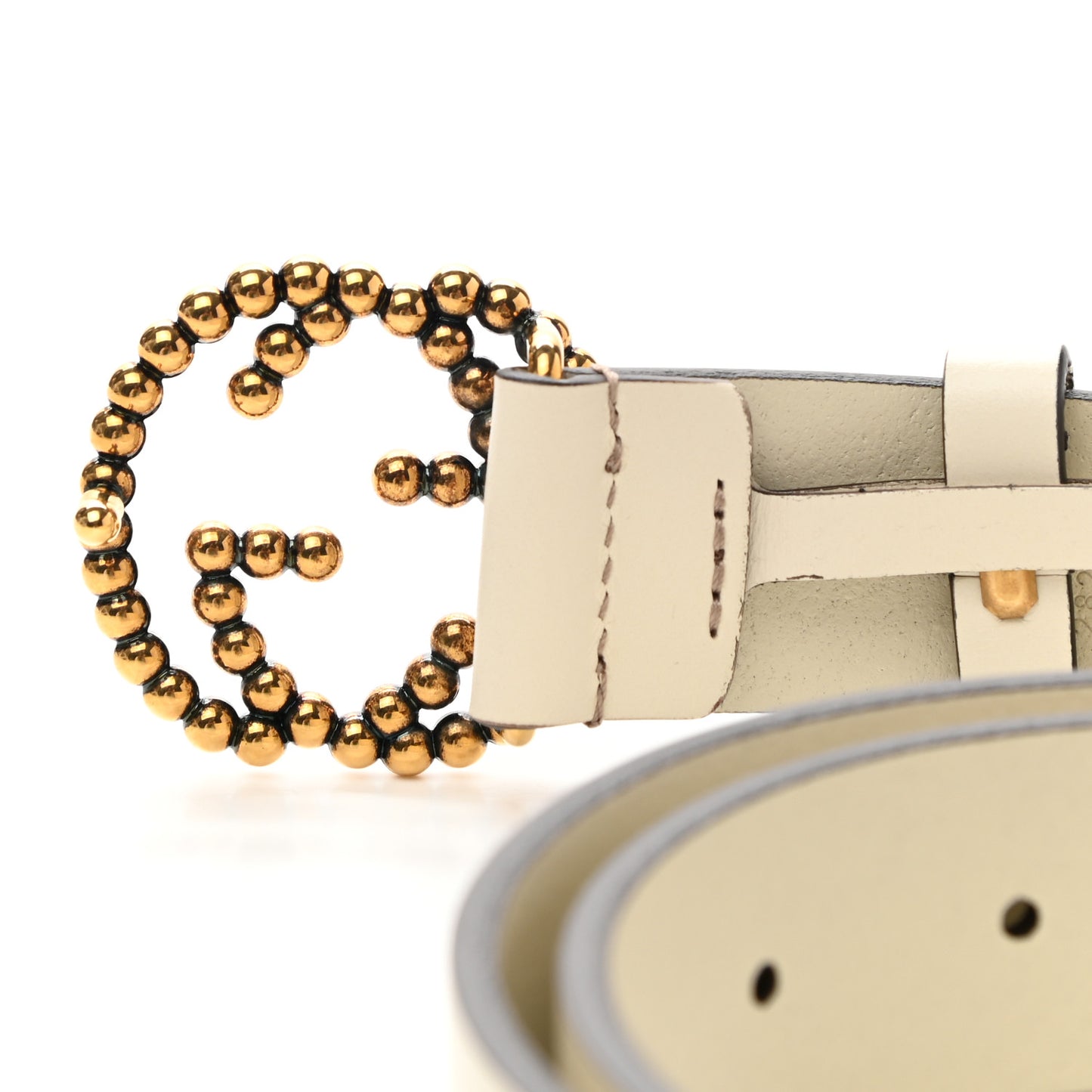 Margaux Calfskin Studded Interlocking G 30mm Belt 80 32 Mystic White