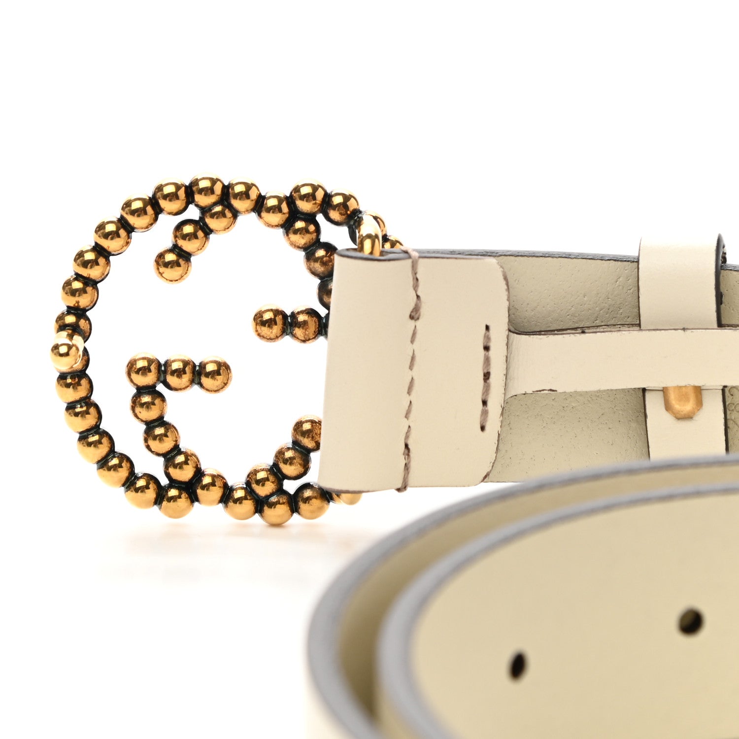 Gucci Margaux Calfskin Studded Interlocking G 30mm Belt 80 32 Mystic White 6 of 6