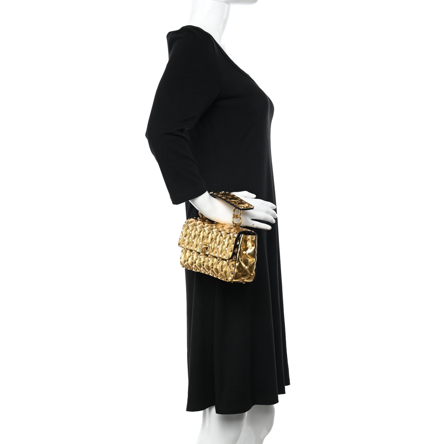 Valentino Garavani Metallic Patent Small Rockstud Spike Shoulder Bag Gold 2 of 9