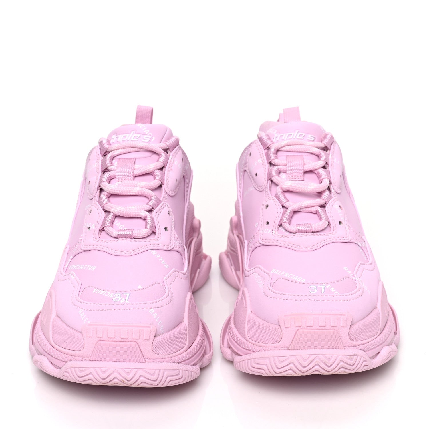 Balenciaga Technical Fabric Mesh Allover Logo Womens Triple S Sneakers 37 Pink White 2 of 7