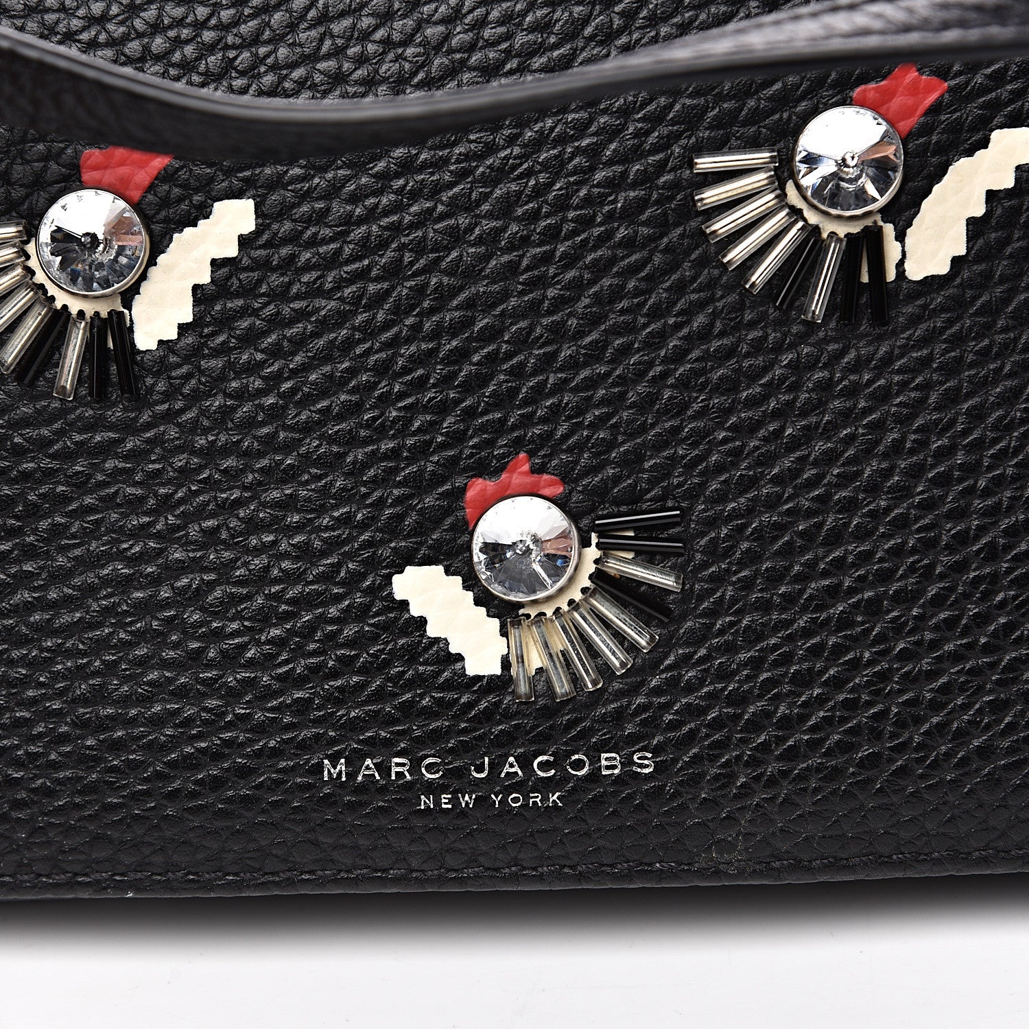 Marc Jacobs Grained Calfskin Embellished Tulip Print Wallet Crossbody Black Multicolor 9 of 12