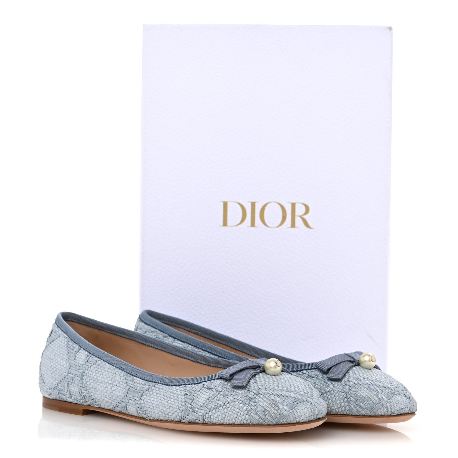 Christian Dior Raffia Cannage Ballet Flat 37 Bleu Pastel 10 of 10