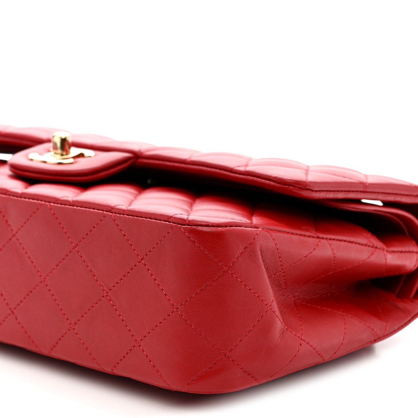 Lambskin Quilted Medium Double Flap Red
