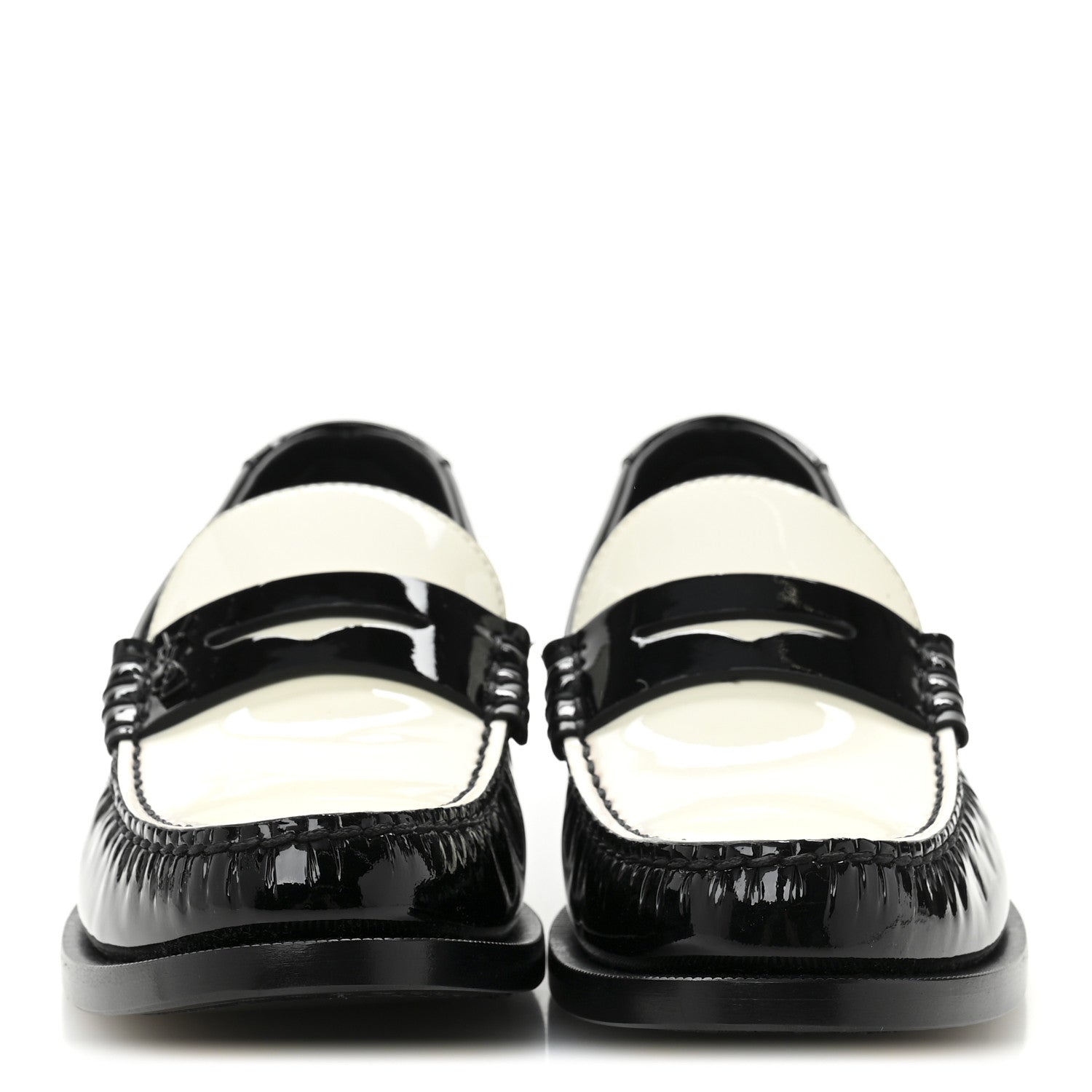Saint Laurent Patent Calfskin  Penny Loafers 37.5 Black White 3 of 10