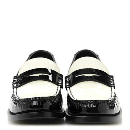 Saint Laurent Patent Calfskin  Penny Loafers 37.5 Black White 3 of 10