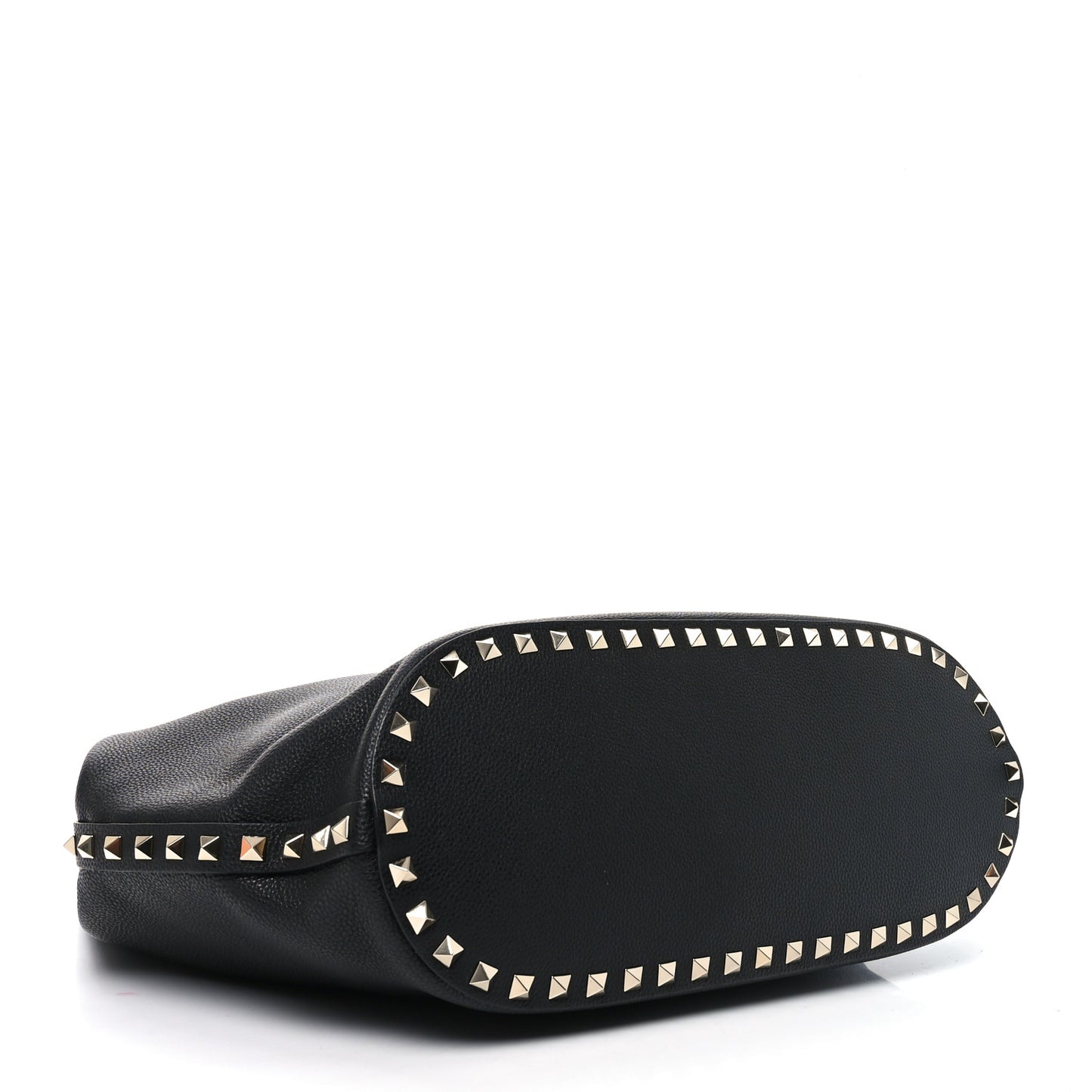 Grained Calfskin Small Rockstud Tote Black