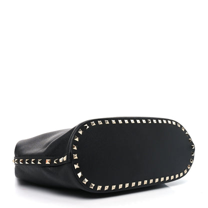 Valentino Garavani Grained Calfskin Small Rockstud Tote Black 4 of 10