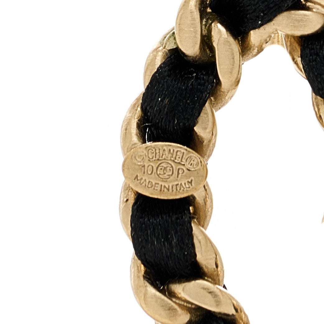 Satin CC Drop Earrings Black Gold