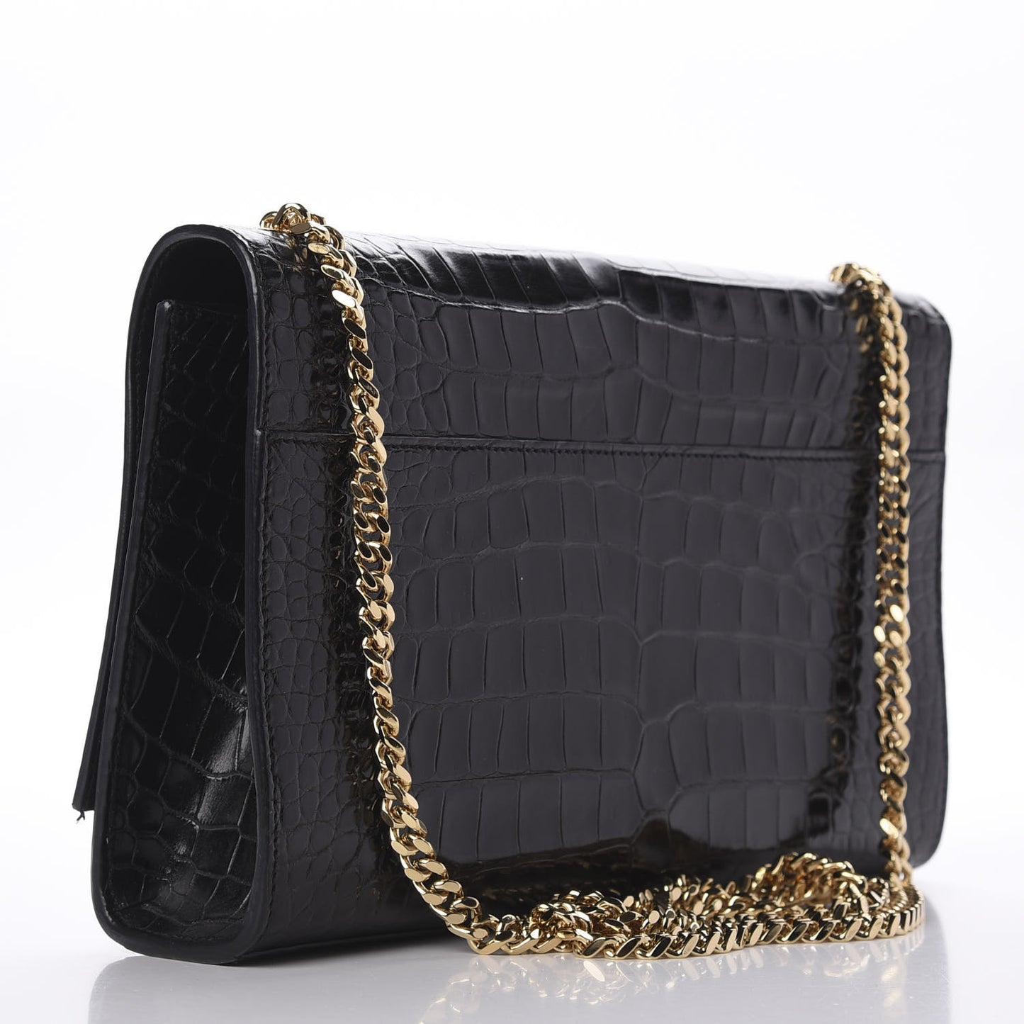 Calfskin Crocodile Embossed Medium Classic Monogram Kate Tassel Satchel Black
