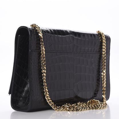 Saint Laurent Calfskin Crocodile Embossed Medium Classic Monogram Kate Tassel Satchel Black 3 of 8