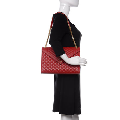 Saint Laurent Grain De Poudre Mixed Matelasse Large Triquilt Monogram Satchel New Red 2 of 9