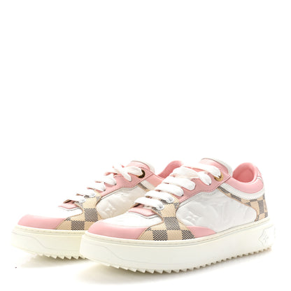 Louis Vuitton Monogram Embossed Calfskin Damier Azur Time Out Sneakers 38 Rose Clair Pink 4 of 11