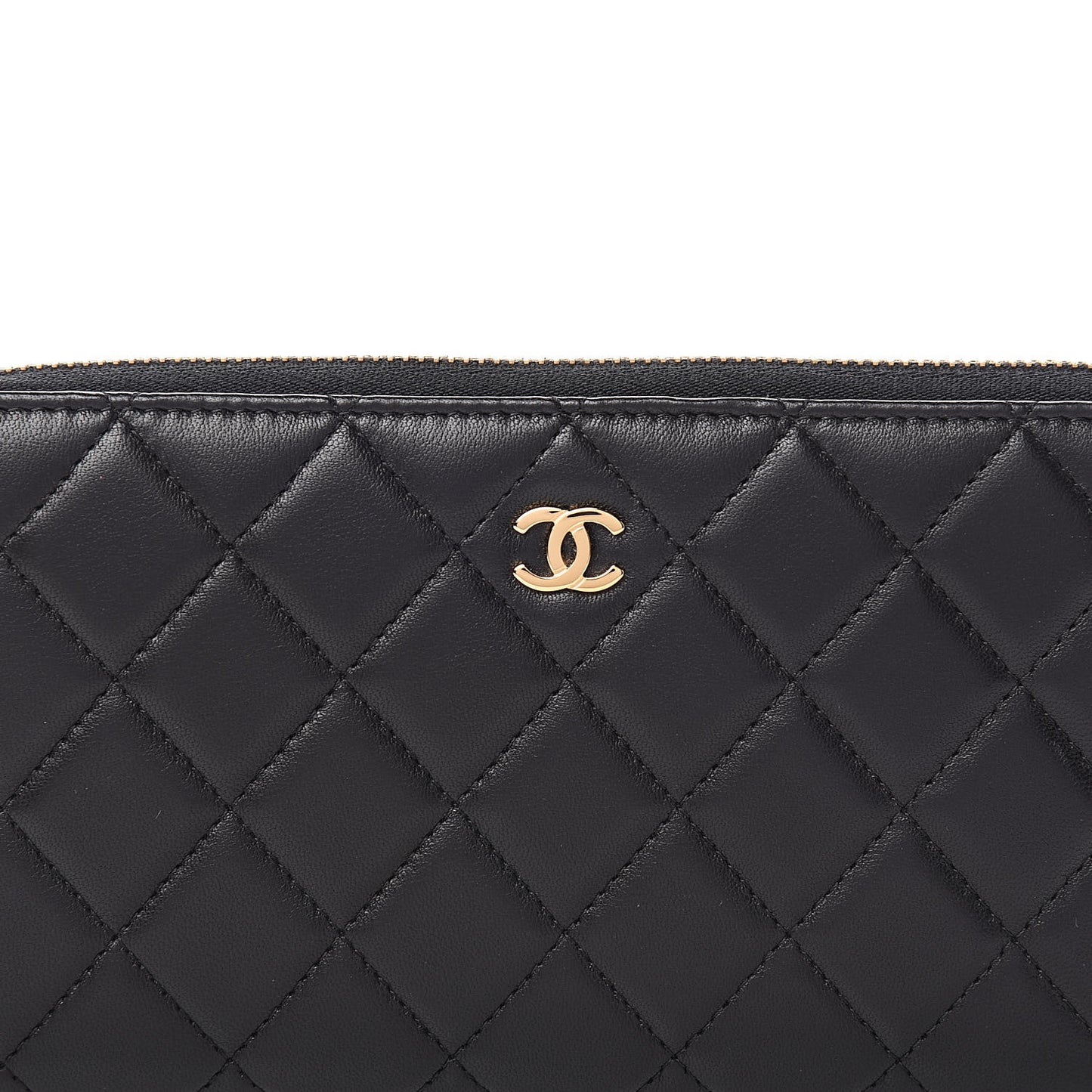 Lambskin Quilted Large Gusset Zip Around Wallet Black