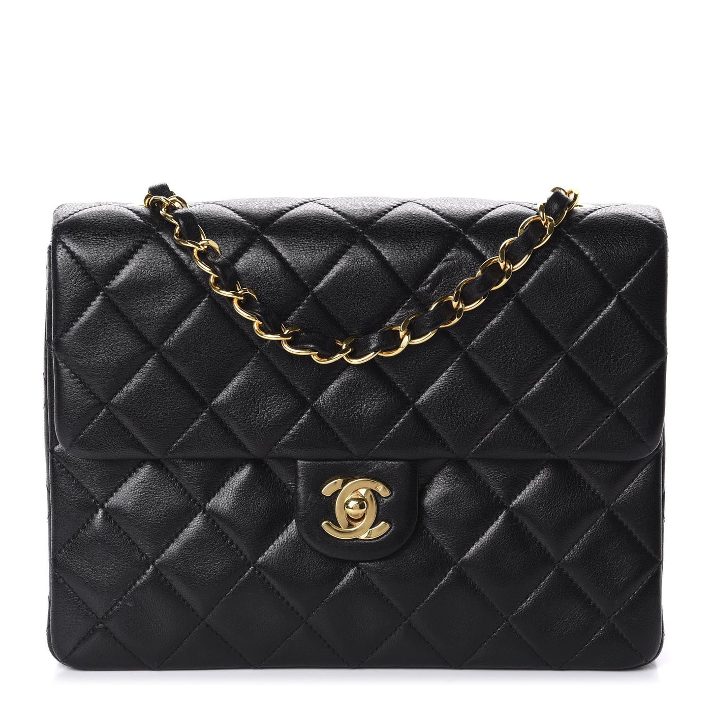 Lambskin Quilted Mini Square Flap Black