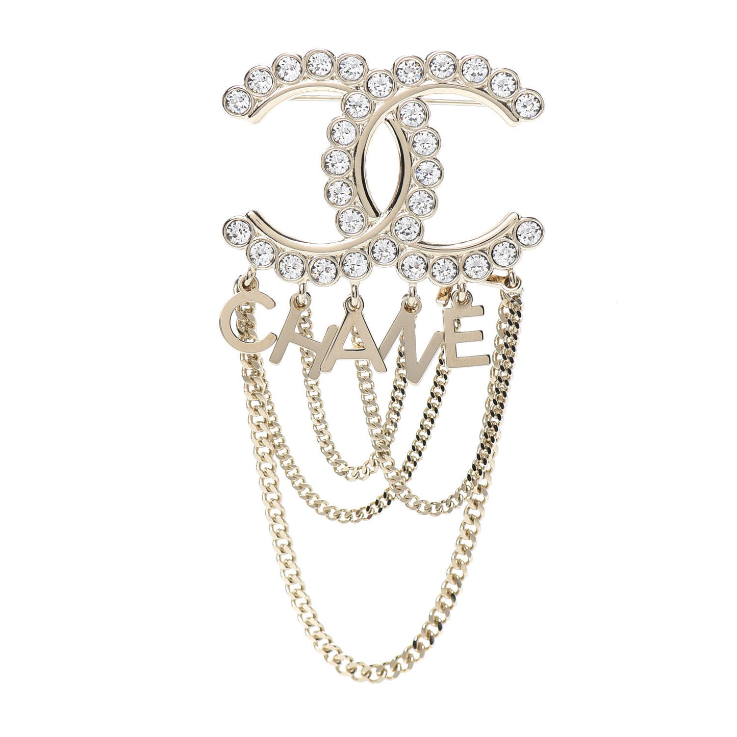 Crystal Pearl Bow-tiful CC Multi Strand Chain Logo Brooch Gold