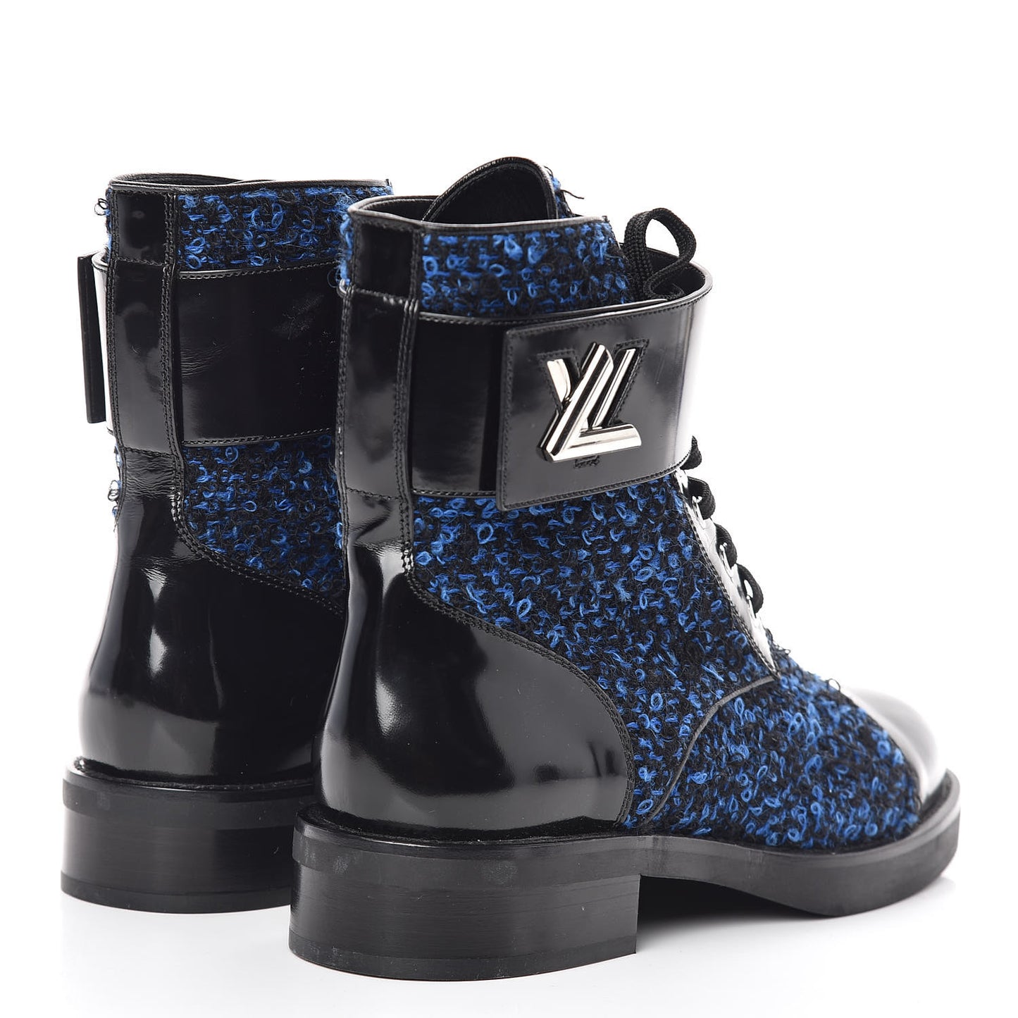 Tweed Calfskin Wonderland Ranger Boots 38.5 Blue Black